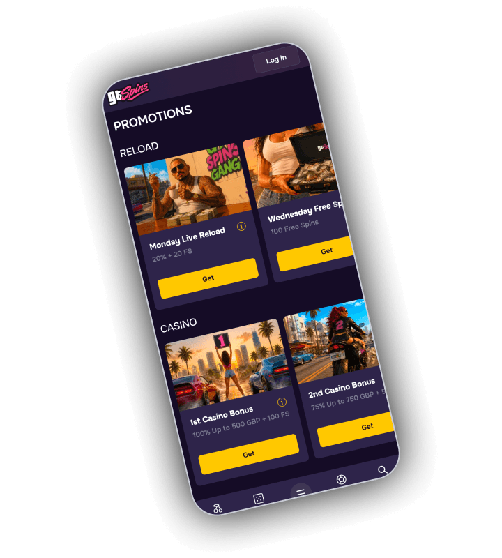 Gtspins promotions hub showing the multi step welcome ladder and the weekly reloads